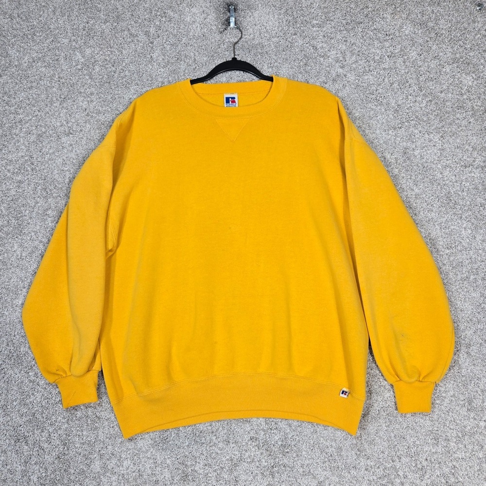 Vintage Russell Crew Neck Sweatshirt adult XL Made in USA yellow gold distressed